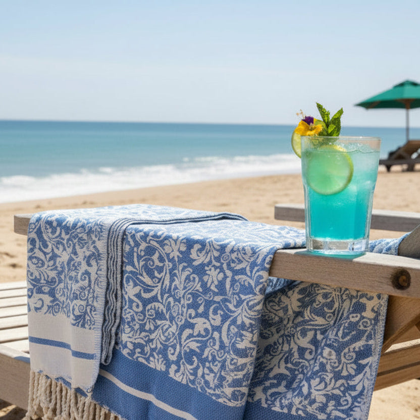 Fleurs Fouta Towel - Damask Weave 100% Cotton